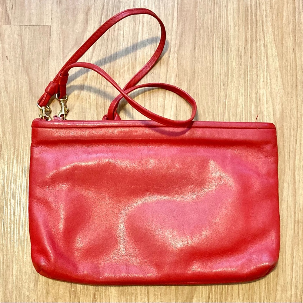 Red clutch with zipper closure